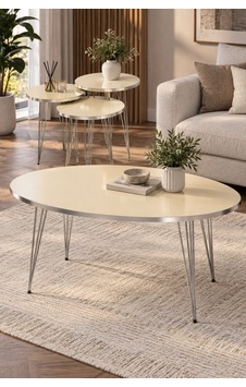 Sulorahome Gümüş Tel Ayaklı 4'lü Sehpa Seti Krem Sulorahome Gümüş Tel Ayaklı 4'lü Sehpa Seti Krem