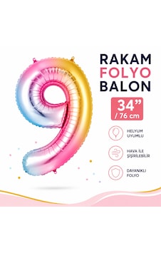 9 Rakam Folyo Balon Gökkuşağı 34 İnç 76 Cm Doğum Günü Parti Balonu Çok Renkli 9 Rakam Folyo Balon Gökkuşağı 34 İnç 76 Cm Doğum Günü Parti Balonu Çok Renkli