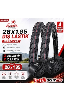Servis 26x1.95 Dış Lastik Nitro Xp Ve İç Lastiği 2'şer Adet Takım Bisiklet Lastiği Servis 26x1.95 Dış Lastik Nitro Xp Ve İç Lastiği 2'şer Adet Takım Bisiklet Lastiği