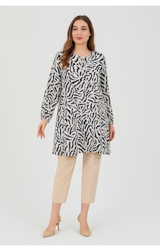 Kadın Mavi Büyük Beden Zebra Desenli Dokuma Tunik Kadın Mavi Büyük Beden Zebra Desenli Dokuma Tunik