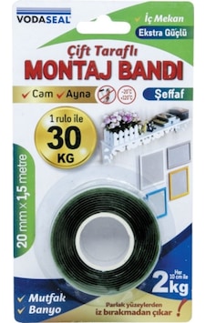 Vodaseal Çift Taraflı Montaj Bandı 20mmx1,5m Vodaseal Çift Taraflı Montaj Bandı 20mmx1,5m