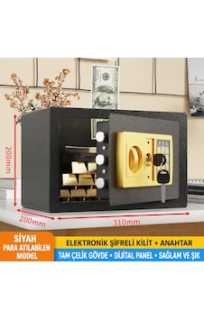 Para Atma Hazneli Elektronik Şifreli Ve Anahtarlı Çelik Para Kasası Dijital Panelli, 31 20 20 Cm Para Atma Hazneli Elektronik Şifreli Ve Anahtarlı Çelik Para Kasası Dijital Panelli, 31 20 20 Cm