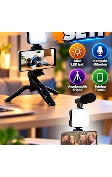 Video Making Kit Mini Led Işıklı Telefon Tutucu Vlog Çekim Seti Video Making Kit Mini Led Işıklı Telefon Tutucu Vlog Çekim Seti