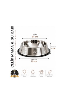 Köpekler İçin Pati Desenli Çelik Mama Su Kabı 25 Cm - 32 Oz - 1 Lt Köpekler İçin Pati Desenli Çelik Mama Su Kabı 25 Cm - 32 Oz - 1 Lt
