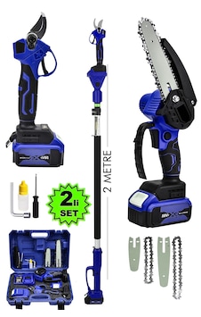 Moonshop Set2 58VF 20Ah 2li Set 2 Akülü Şarjlı Dal Budama Makası + Dal Budama Testeresi