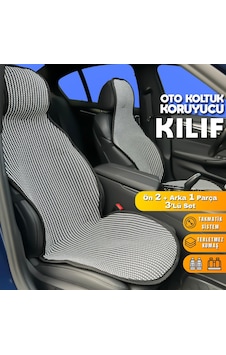 Audi 90 Serisi Uyumlu Koltuk Kılıfı Minder Çizgili Füme Beyaz 2+1 Ön Arka Set