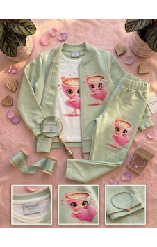 Karakter Baskılı Penye Ceketli - Penye Sweatshirt - Penye Pantolonlu Kız Çocuk 3lü Takım Yeşil Karakter Baskılı Penye Ceketli - Penye Sweatshirt - Penye Pantolonlu Kız Çocuk 3lü Takım Yeşil