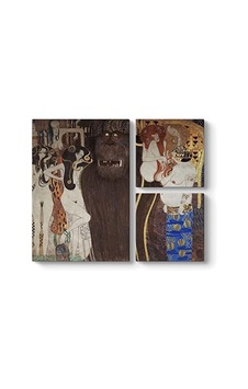 Gustav Klimt - Beethoven Frizi Düşman Güçler Tablosu 88 X 73-3 Parçalı Açık Altın Gustav Klimt - Beethoven Frizi Düşman Güçler Tablosu 88 X 73-3 Parçalı Açık Altın