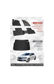 Sahler Renault Megane 4 Sedan 2016+ Uyumlu 4.5d Premium Havuzlu Oto Paspas Ve Liner Marka 3d Kulaklı Bagaj Havuzu