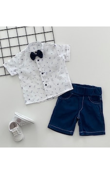 Murat Baby Yalmanlıbebe Neşeli Bebeklerimiz Gözlük Desen Papyonlu Hakim Yaka Kot Şortlu T Beyaz - Mavi Murat Baby Yalmanlıbebe Neşeli Bebeklerimiz Gözlük Desen Papyonlu Hakim Yaka Kot Şortlu T Beyaz - Mavi