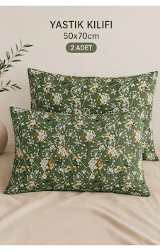 More Home Pamuklu Yastık Kılıfı 2 Adet 50 X 70 Cm Yeşil Beyaz