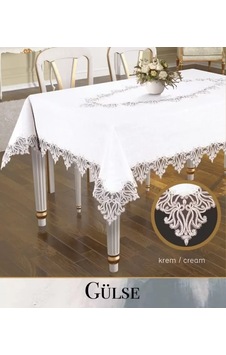 Gülse Model Krem 155x220 Cm Keten Dantelli Dekoratif Zarif Yemek Masası Örtüsü Sarı Gülse Model Krem 155x220 Cm Keten Dantelli Dekoratif Zarif Yemek Masası Örtüsü Sarı