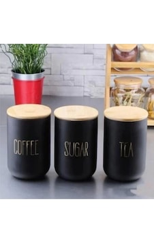 Mien Duo100.s Bambu Kapaklı Siyah Cam Kavanoz 3 Lü Mien Duo100.s Bambu Kapaklı Siyah Cam Kavanoz 3 Lü