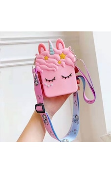 Unicorn Tasarım Silikon Omuz Askılı Çanta Pembe