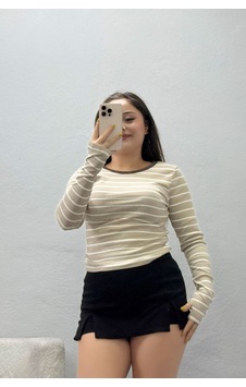 Belendir Kadın Parmak Geçmeli Çizgili Kaşkorse Body Bejbeyaz Bej Belendir Kadın Parmak Geçmeli Çizgili Kaşkorse Body Bejbeyaz Bej
