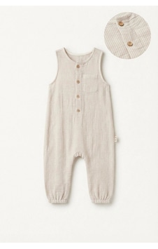 Tiffany Baby & Kids Tiffany Baby Bebek Lycra Theme Müslin Düğmeli Uzun Tulum Bej 2602