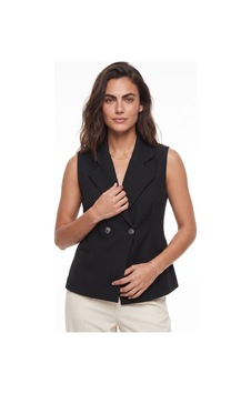 Onloox Kadın Siyah Siyah Rayon Karışımlı Kumaş Şal Yaka Asimetrik Kesim Düğme Detaylı Klasik Yelek Onloox Kadın Siyah Siyah Rayon Karışımlı Kumaş Şal Yaka Asimetrik Kesim Düğme Detaylı Klasik Yelek
