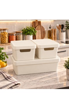 Selka Home Kapaklı 3'lü Organizer Kutu Ekru Selka Home Kapaklı 3'lü Organizer Kutu Ekru