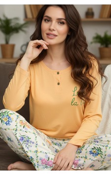 Siyah İnci Düğmeli Örme Pamuklu Pijama Takım25240206 sari Siyah İnci Düğmeli Örme Pamuklu Pijama Takım25240206 sari