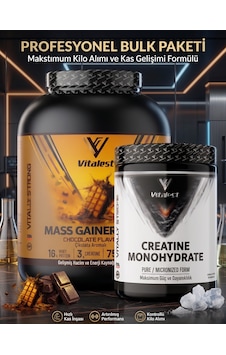 Vitalest Profesyonel Bulk Paketi: Çikolata Aromalı Mass Gainer & Saf Mikronize Creatine Monohydrate Maksimum Hacim Seti