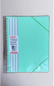 A4 Boyut Spiralli Lastikli Sunum Dosyası 40 Yaprak Pastel Yeşil Telli Sunum Dosyası Çok Renkli