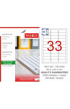 Tanex Tw-2033 63.5X25.4 MM Laser Etiket 100 Ad.