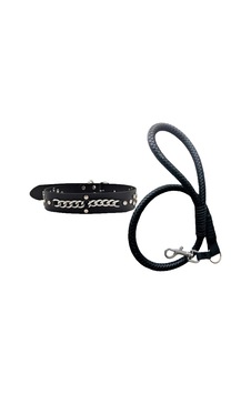 Deri Örgü Köpek Gezdirme Kayışı ve Deri Tasma (90 CM / 4x67 CM) Siyah Deri Örgü Köpek Gezdirme Kayışı ve Deri Tasma (90 CM / 4x67 CM) Siyah