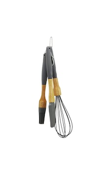 3 Pcs Silikon Çırpıcı - Fırça - Spatula Seti Ahşap Bambu Sap - Silikon Kılıflı