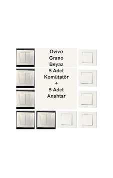Ovivo Grano Beyaz 5 Adet Komütatör + 5 Adet Anahtar Ovivo Grano Beyaz 5 Adet Komütatör + 5 Adet Anahtar