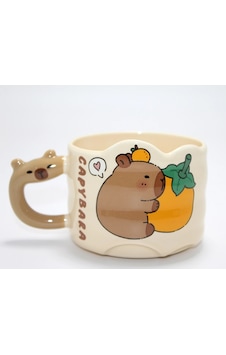 Capybara Figürlü Yayvan Formlu Porselen Kupa Bardak Alk5044 11 Capybara Figürlü Yayvan Formlu Porselen Kupa Bardak Alk5044 11