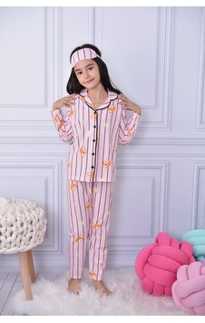 Kız Çocuk Kışlık Uzun Kollu Pijama Takım - Uyku Bandlı Pembe