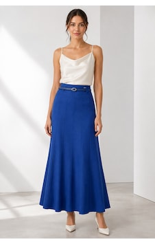Bihan Store Kadın Beli Kemerli Çima Dikişli Tam Boy Çan Etek 3859-saks Bihan Store Kadın Beli Kemerli Çima Dikişli Tam Boy Çan Etek 3859-saks
