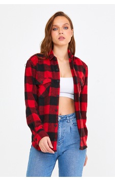 Cool Tarz Kırmızı Kadın Slim Fit Düğmeli Yaka Çift Cepli Oduncu Ekose Gömlek Kırmızı Kırmızı Cool Tarz Kırmızı Kadın Slim Fit Düğmeli Yaka Çift Cepli Oduncu Ekose Gömlek Kırmızı Kırmızı