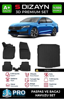 S-dizayn Skoda Octavia 4 A8 E-tech 3d Pro Havuzlu Paspas Ve Bagaj Havuzu Seti 2'li Set 2024 Üzeri
