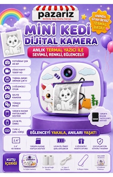 Çocuk Dijital Kamera Kedi Temalı Termal Yazıcılı 2.4 İnç Ekran Fotoğraf Video Selfie 3 Oyunlu Anında Baskı Makinesi Print Kamera Çift Kamera, Silikon Kılıf Çocuk Dijital Kamera Kedi Temalı Termal Yazıcılı 2.4 İnç Ekran Fotoğraf Video Selfie 3 Oyunlu Anında Baskı Makinesi Print Kamera Çift Kamera, Silikon Kılıf