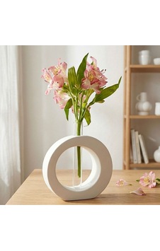 Beyaz Taş Tozu Halka Vazo Ve Cam Tüp Difüzör Seti - Minimalist Oval Geometrik Oda Kokusu Standı Beyaz Beyaz Taş Tozu Halka Vazo Ve Cam Tüp Difüzör Seti - Minimalist Oval Geometrik Oda Kokusu Standı Beyaz