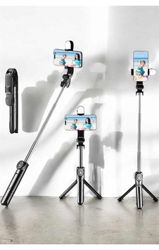 Tripod Kablosuz Bluetooth Bağlantılı Selfie Çubuğu 360 Derece Dönebilen Siyah Tripod Kablosuz Bluetooth Bağlantılı Selfie Çubuğu 360 Derece Dönebilen Siyah