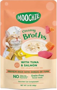 Moochie Parça Ton Balıklı ve Somonlu Tahılsız Kedi Çorbası 40 G Moochie Parça Ton Balıklı ve Somonlu Tahılsız Kedi Çorbası 40 G