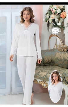 Pijamis 1333 Pamuk Uzun Kol Kadın Pijama Takımı Kutulu Ekru Pijamis 1333 Pamuk Uzun Kol Kadın Pijama Takımı Kutulu Ekru