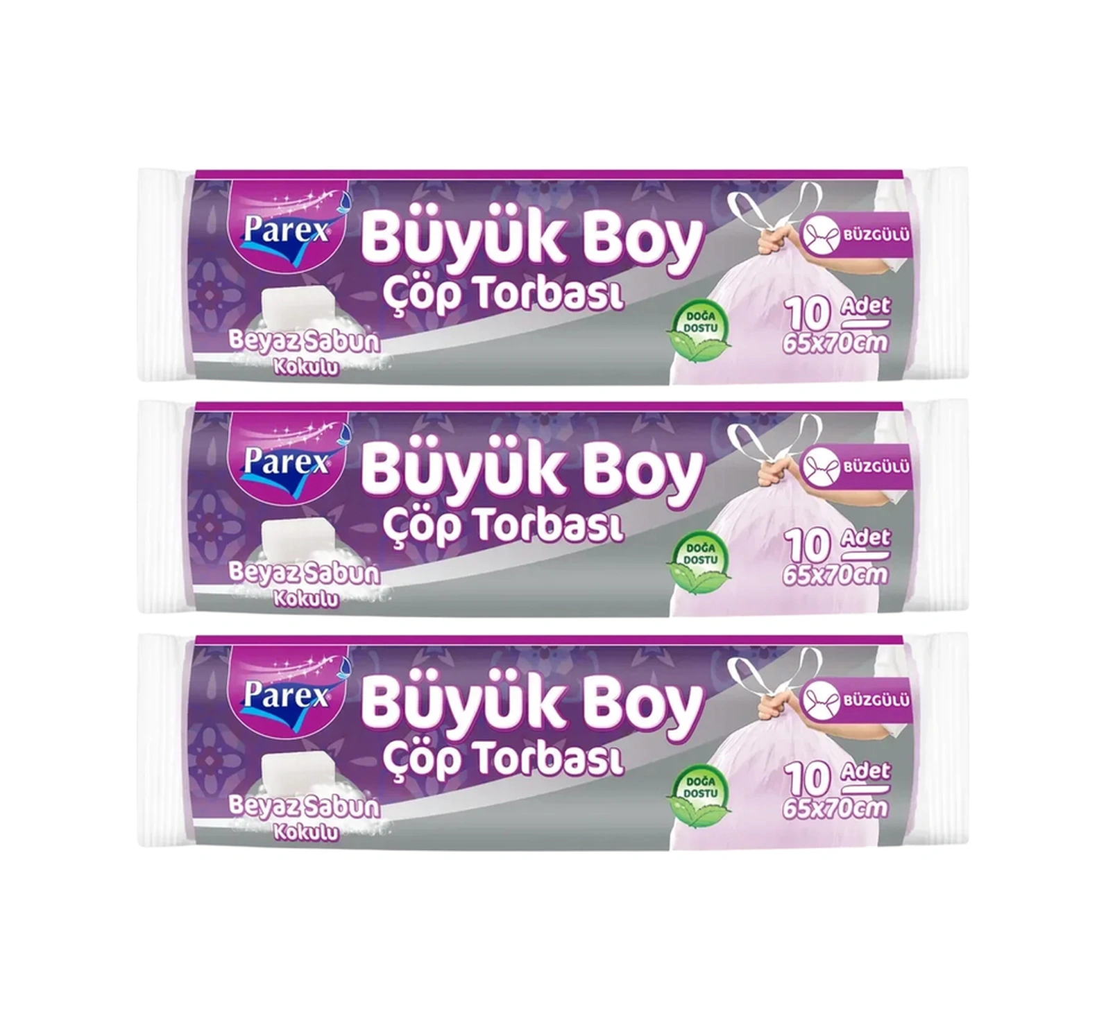 Büzgülü 10'lu Çöp Torbası Beyaz Sabun Kokulu Büyük Boy 65 X 70 Cm Üçlü Paket Büzgülü 10'lu Çöp Torbası Beyaz Sabun Kokulu Büyük Boy 65 X 70 Cm Üçlü Paket