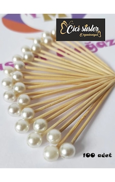 100 Adet Dekoratif Yuvarlak Inci Pasta Kürdanı - Inci 8 Mm - Nişa