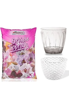 Orkide Toprağı 3lt Kristal Saksı 1,5 Lt - Sade Saksısı Şeffa