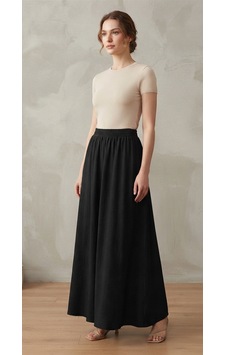 Stormwear Bürümcük Beli Lastikli Salaş Maxi Uzun Etek Siyah