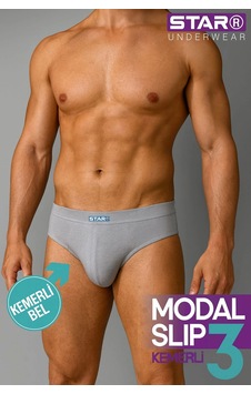 Moda Dua Star 109 Erkek 3'lü Modal Slip Gri