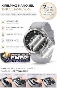 Samsung Galaxy Watch 4 Classic 46mm Uyumlu Nano Jel Ekran Koruyucu 2 Adet Darbe Emici Tam Kaplayan Samsung Galaxy Watch 4 Classic 46mm Uyumlu Nano Jel Ekran Koruyucu 2 Adet Darbe Emici Tam Kaplayan