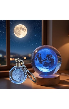 Dolunay Tasarımlı Renk Değiştiren Cam Küre Ve Anahtarlık Set