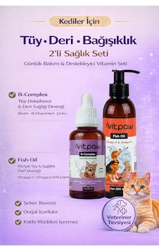 Kediler İçin Tüy & Deri Bakım Seti B+ Complex Damla + Balık Yağı Omega 3 & 6 Kediler İçin Tüy & Deri Bakım Seti B+ Complex Damla + Balık Yağı Omega 3 & 6