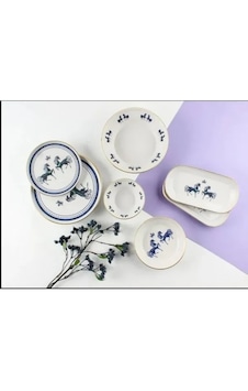Pure Bone 27 Parça Yemek Takımı Beyaz - Mavi