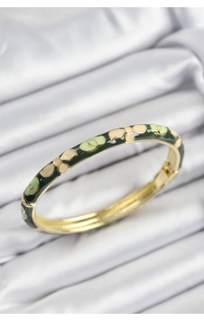 Mineli Pirinç Krem Ve Yeşil Çiçek Motifli Gold Renk Kadın Kelepçe Renkli