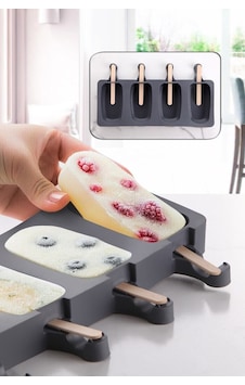 Magnum Dondurma Kalıbı Ve 50 Adet Ahşap Çubuk -4'lü Büyük Boy Pratik Magnum Silikon Dondurma Kalıbı Antrasit